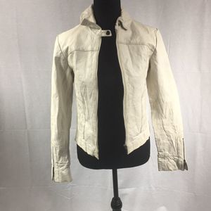 Guess Jeans white leather Small jacket zippered pockets sleeves
